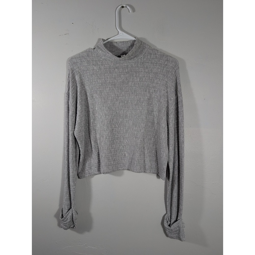 Topshop Women's Size 6 Gray Brushed Funnel‎ Neck Ribbed Knit Cropped Top